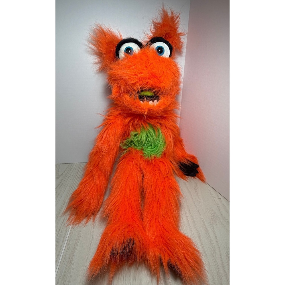 The Puppet Company Full Body Hand Puppet Orange Shaggy Monster Blue Eyes READ